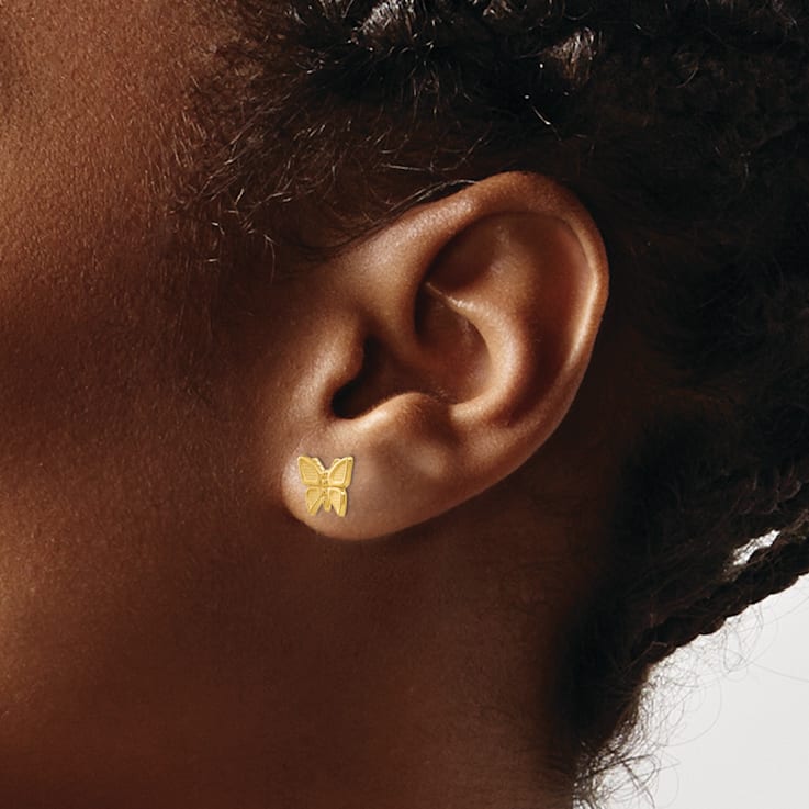 14k Yellow Gold Polished and Textured Butterfly Stud Earrings