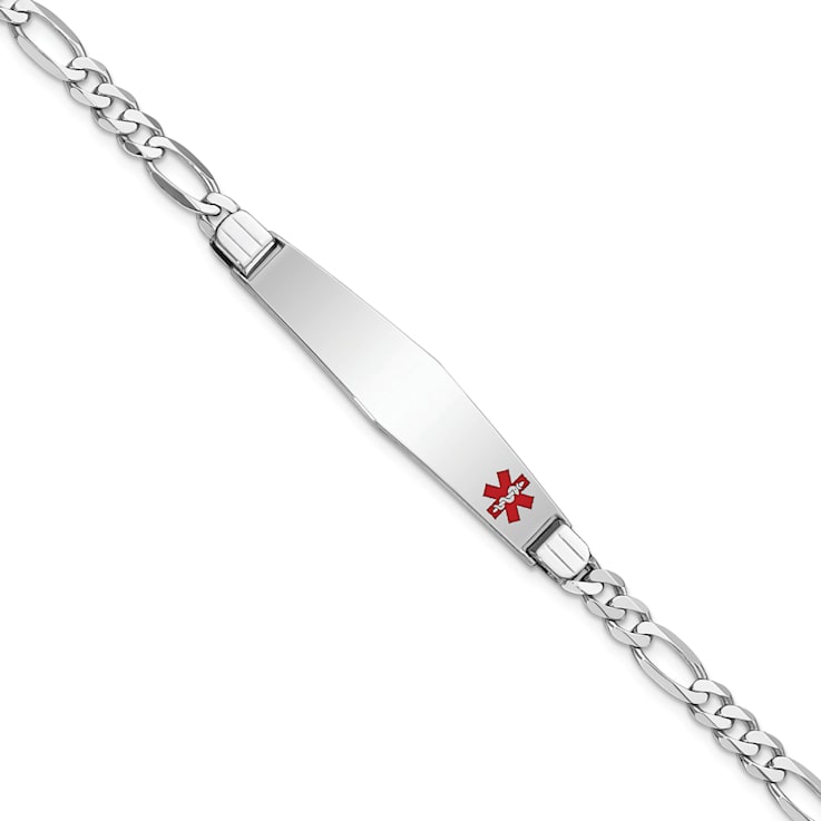 Rhodium Over 14k White Gold Medical Soft Diamond Shape Red Enamel Figaro
Link ID Bracelet