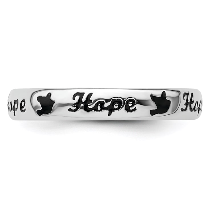 Sterling Silver Stackable Expressions Expressions Black Enamel Hope Ring