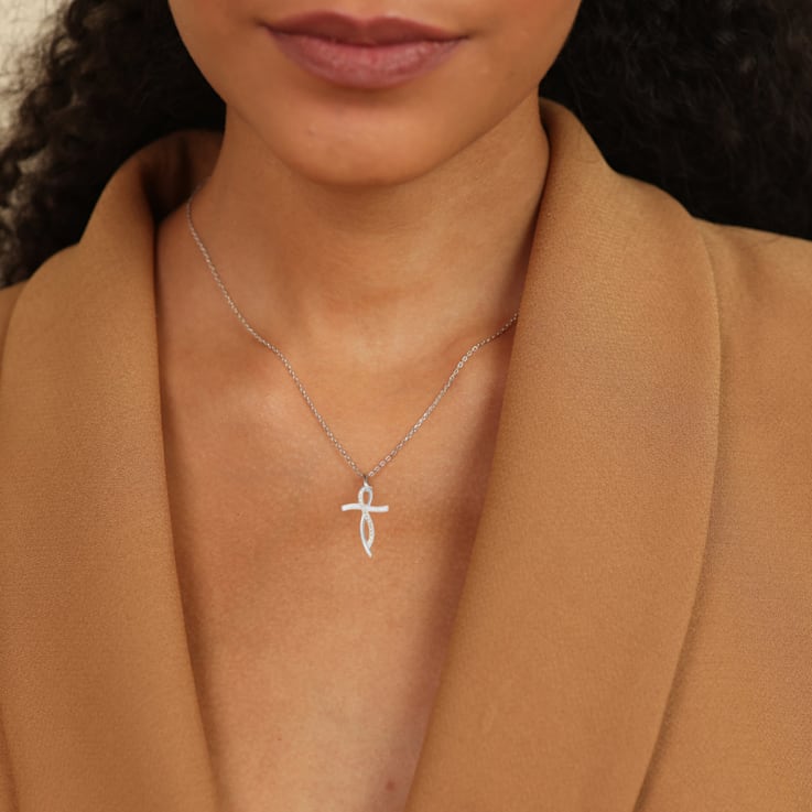 Round Yellow Sapphire and White Sapphire Sterling Silver Cross Pendant
With Chain