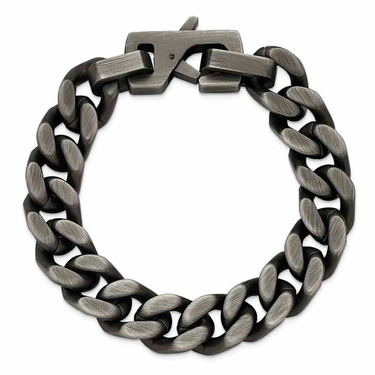 Stainless Steel Antiqued and Brushed 14mm Curb Link Bracelet