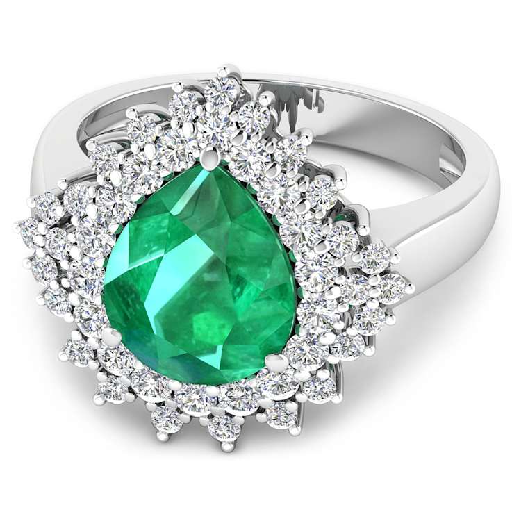 3.74ctw Green Emerald and Diamond 14K White Gold Halo Ring