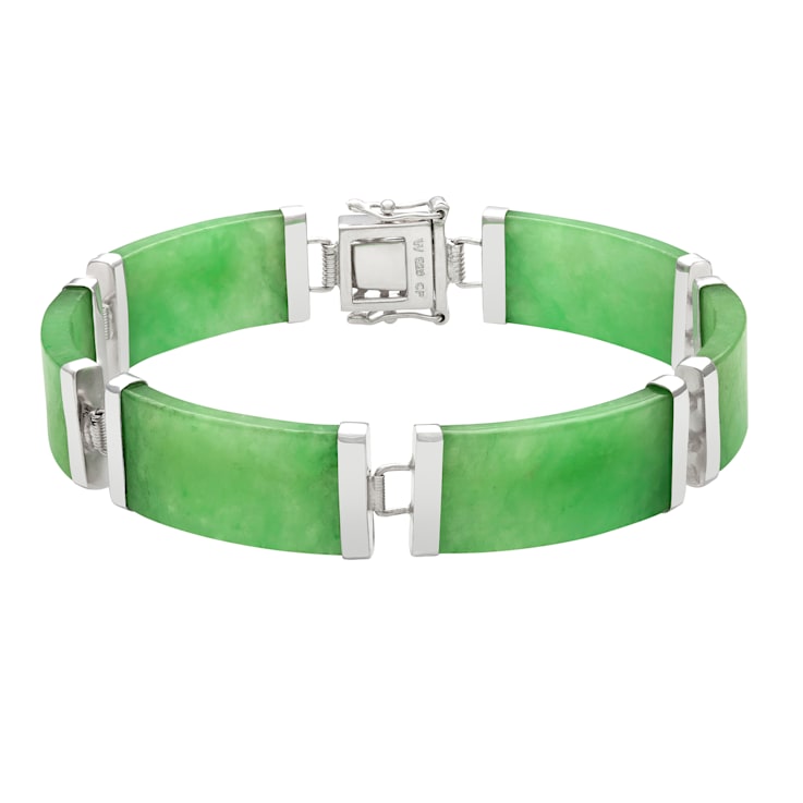 Sterling Silver 24X11MM Dyed Green Jadeite Link Bracelet
