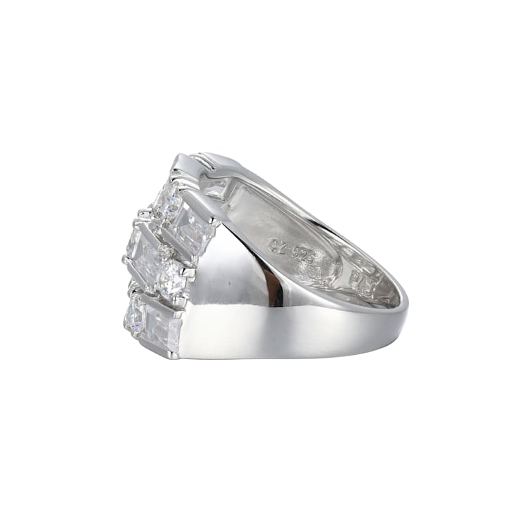 White Cubic Zirconia Platinum Over Sterling Silver Three Row Band Ring 4.62ctw