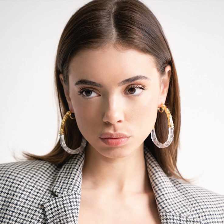 14K Yellow Gold Over Brass Acrylic Duchess Bamboo Hoop Earrings