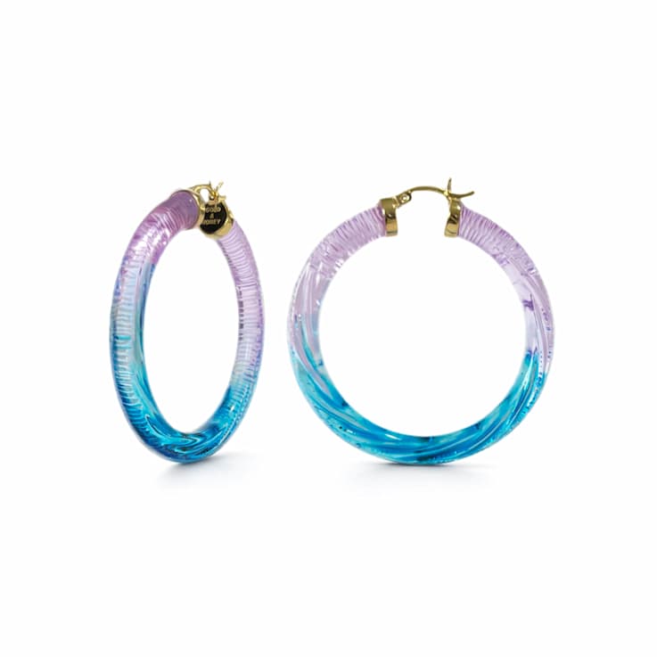 14K Yellow Gold Over Sterling Silver Painted Hoops in Purple and Blue