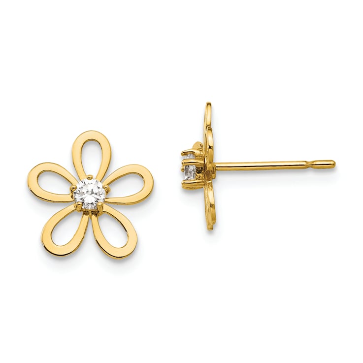 14K Yellow Gold Cubic Zirconia Children's Flower Post Earrings