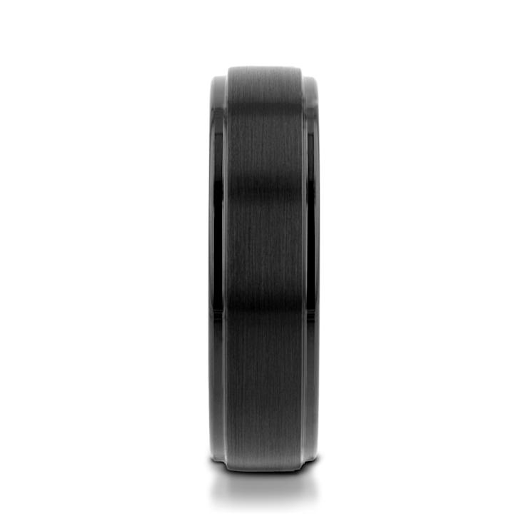ORION Flat Black Tungsten Ring with Brushed Raised Center and Polished
Step Edges 6mm