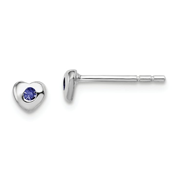 Rhodium Over Sterling Silver September Blue Preciosa Crystal Heart Earrings
