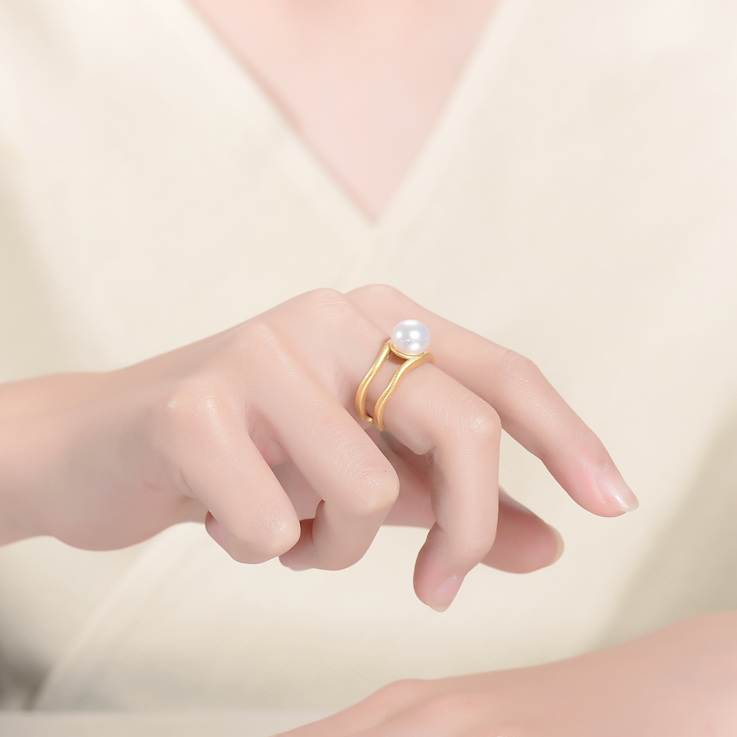 Pear Shape Freshwater Pearl Open Cuff Ring In 14K Gold Over Sterling Silver