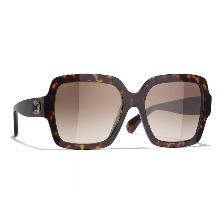 Chanel Dark Havana Square Frames with "CC" Accent/Brown
Gradient Lens Sunglasses