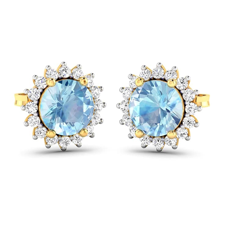 1.30ctw 14K Yellow Gold Aquamarine and White Diamond Halo Earrings