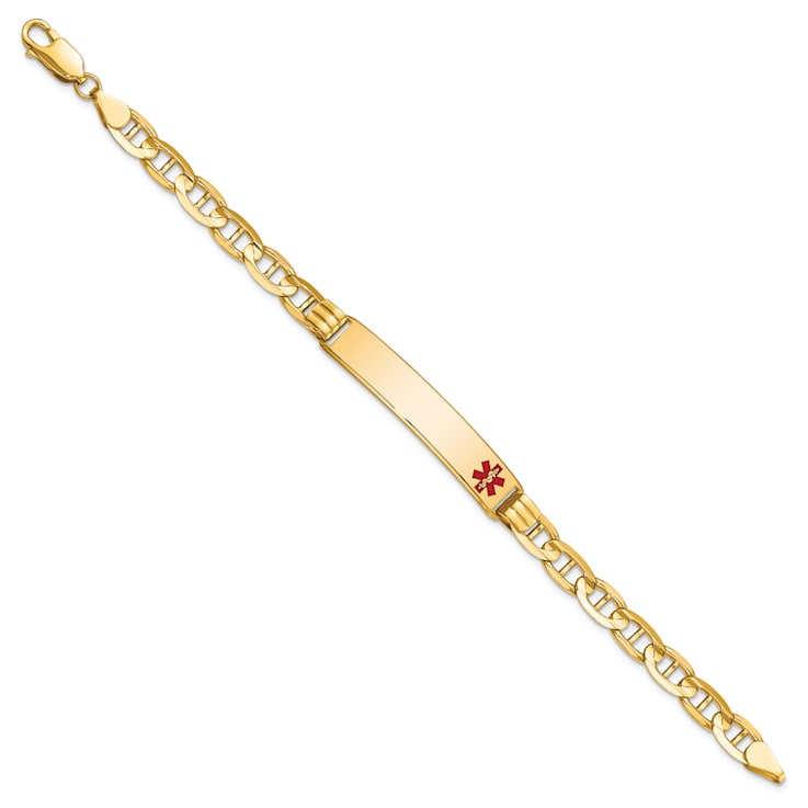 14k Yellow Gold Medical Red Enamel Mariner Link ID Bracelet