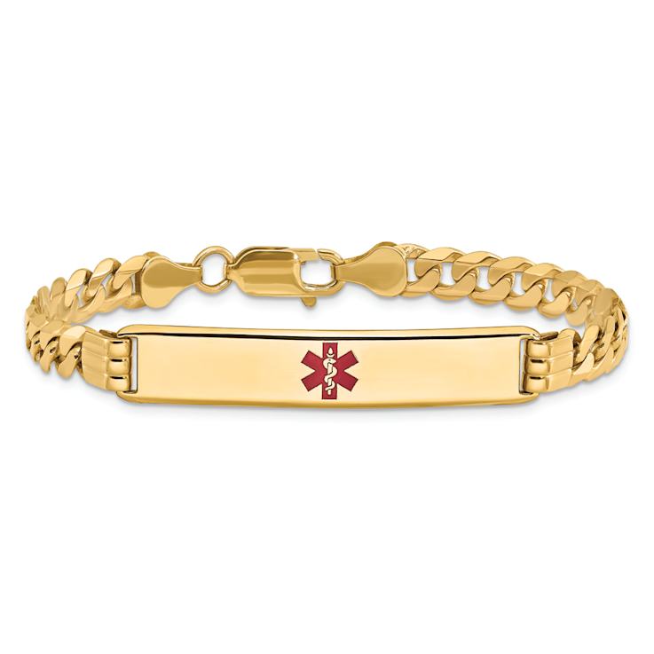 14k Yellow Gold Medical Red Enamel Curb Link ID Bracelet