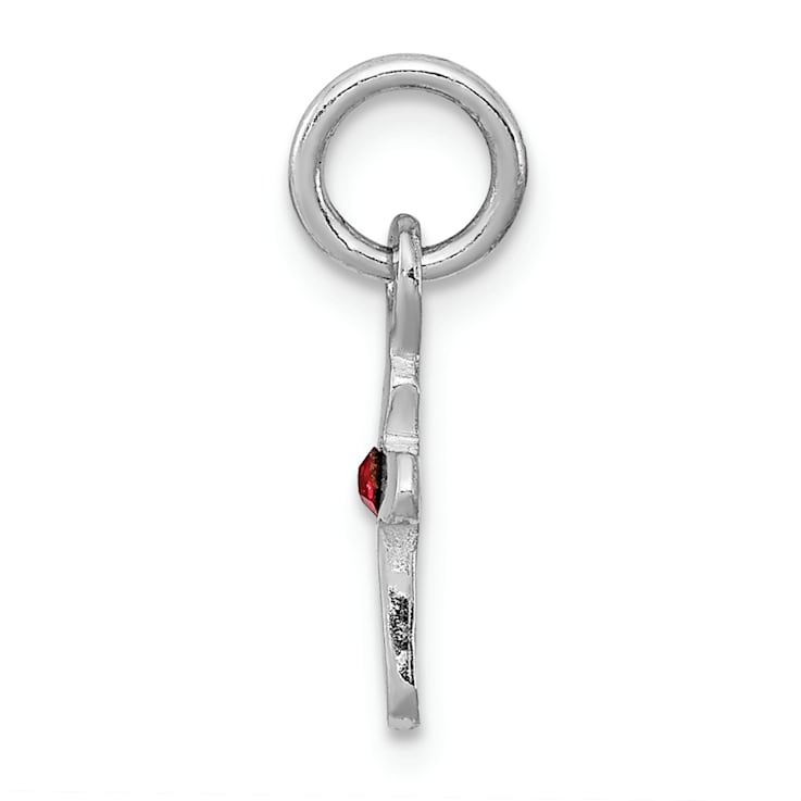 Rhodium Over Sterling Silver Child's January Red Preciosca Crystal Cross Pendant