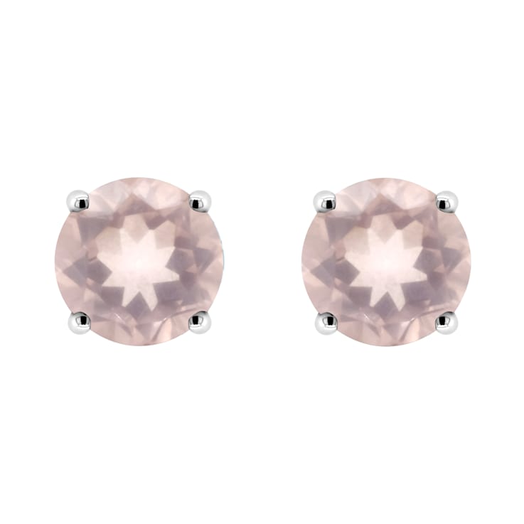 6mm Round Rose Quartz Rhodium Over Sterling Silver Stud Earrings