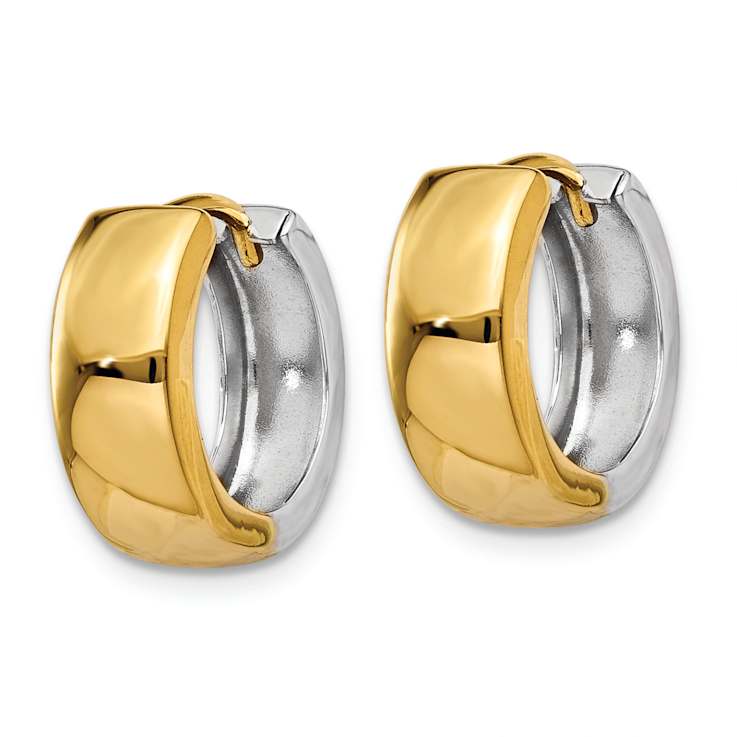 14k Yellow Gold and 14k White Gold 3/8" Hinged Hoop Earrings