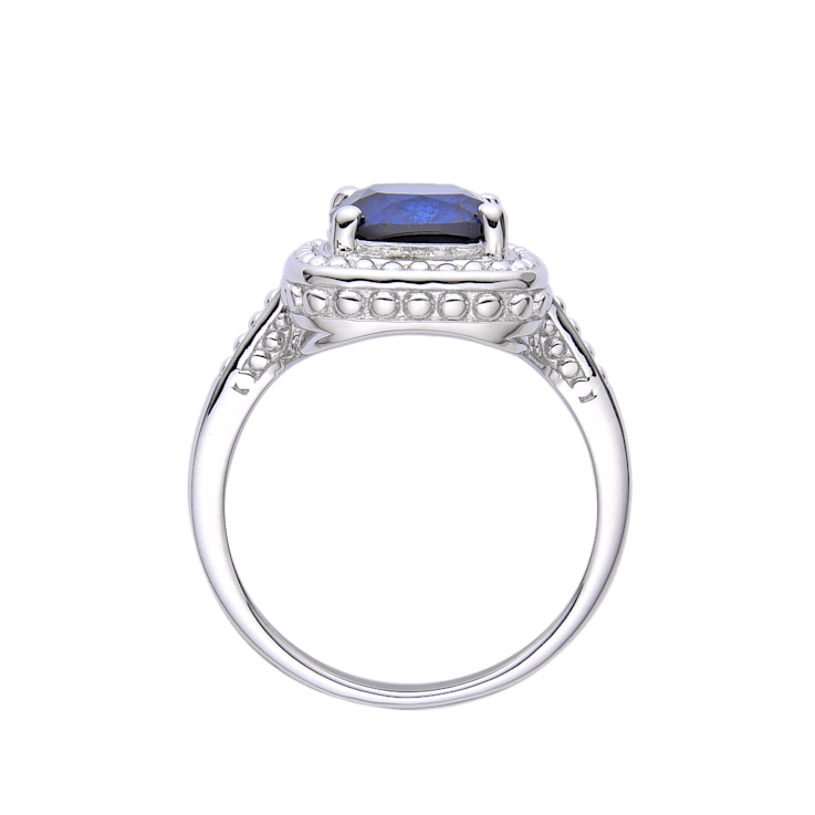 Blue Lab Created Sapphire Square Cushion Rhodium Over Sterling Silver
Solitaire Beaded Halo Ring