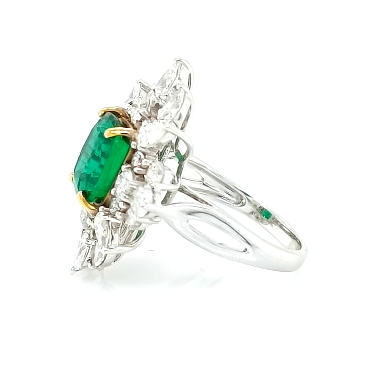 3.25 Ctw Emerald and 2.75 Ctw White Diamond Ring in 18K 2-Tone
