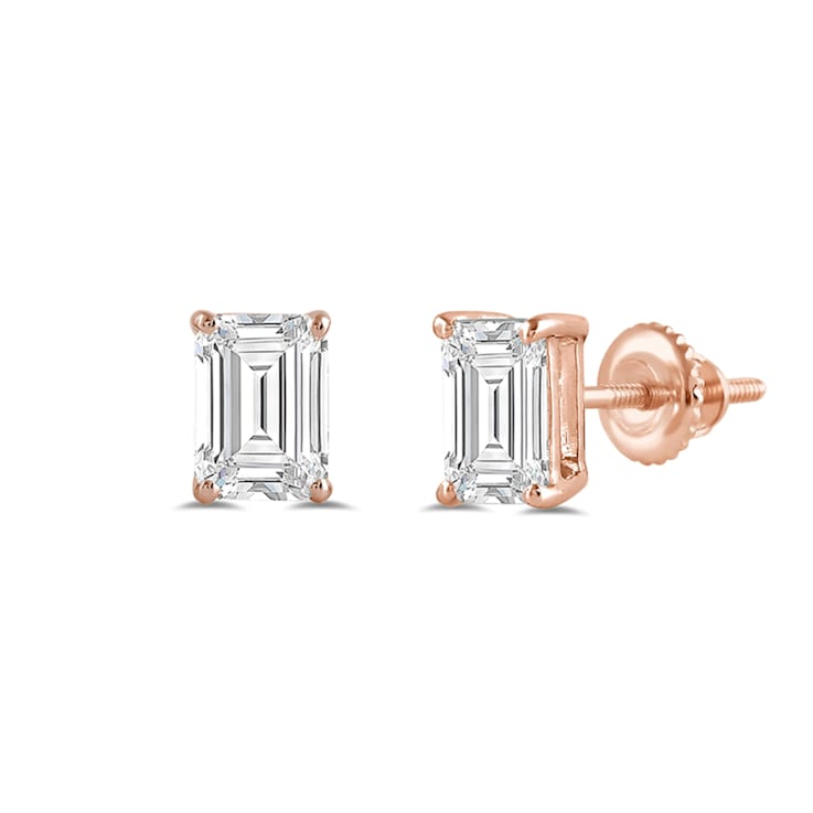 White Cubic Zirconia 14k Rose Gold Studs With Velvet Gift Box 2.00ctw
