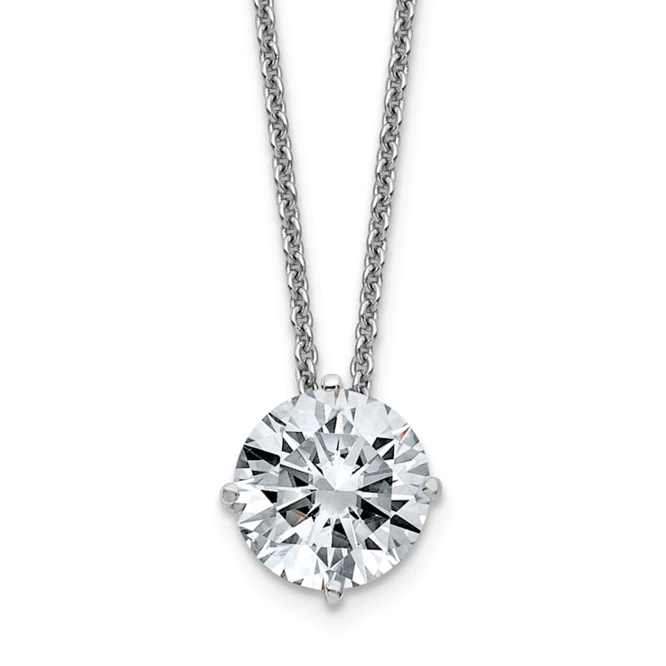 Rhodium Over 14K Gold 2 ct. 8.0mm Round G H I True Light Moissanite
Solitaire Pendant with Chain