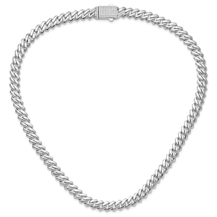 Rhodium Over Sterling Silver 9mm Monaco Link Cubic Zirconia Clasp 20
Inch Necklace