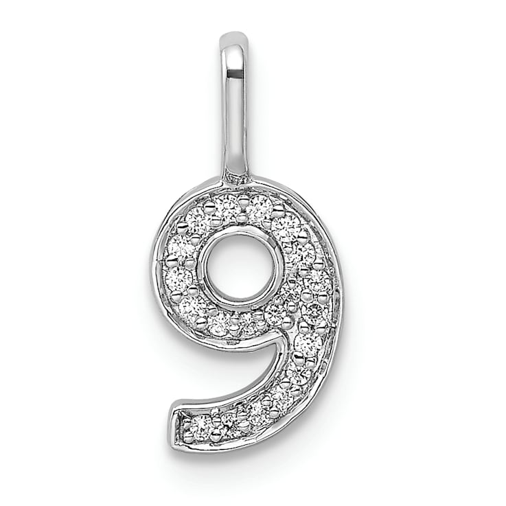 Rhodium Over 14k White Gold Diamond Number 9 Pendant