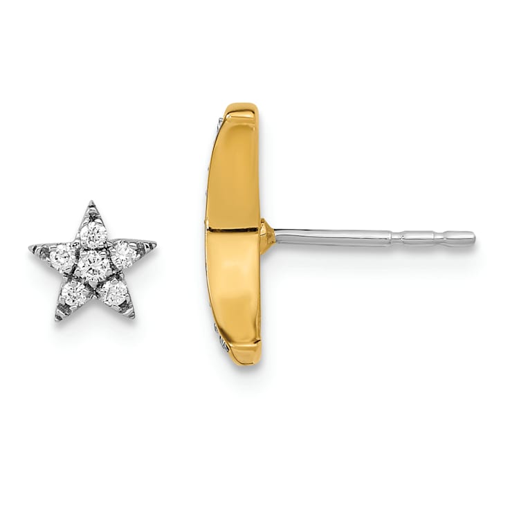 14K White Gold and 14K Yellow Gold Moon and Star Diamond Mis-match Stud Earrings
