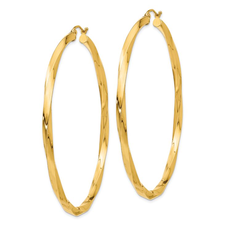 14k Yellow Gold 2 3/8" Polished Twisted Hoop Earrings
