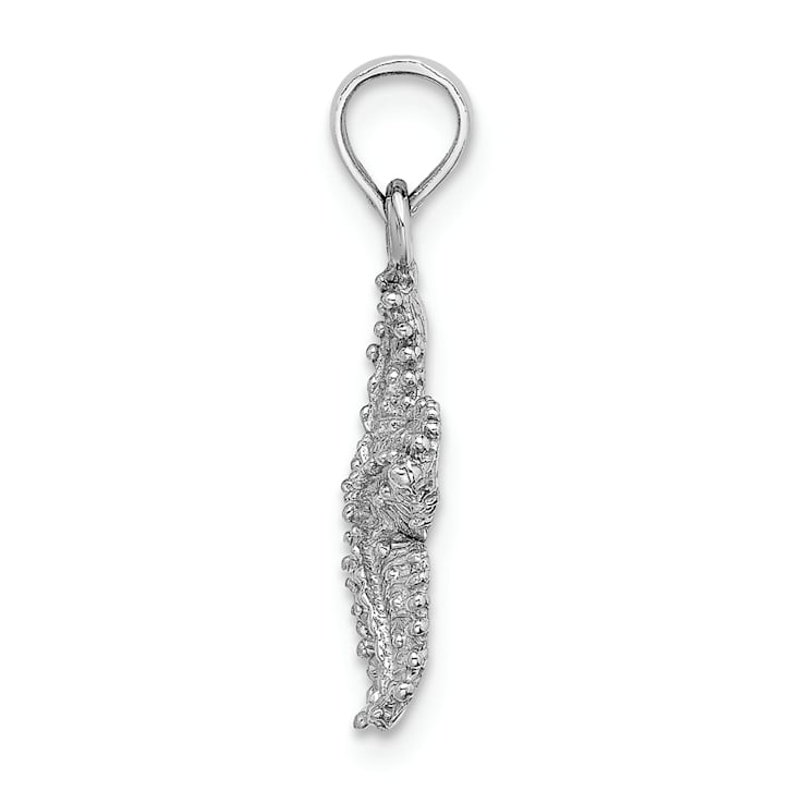 Rhodium Over 14k White Gold Textured Beaded Textured Starfish Pendant