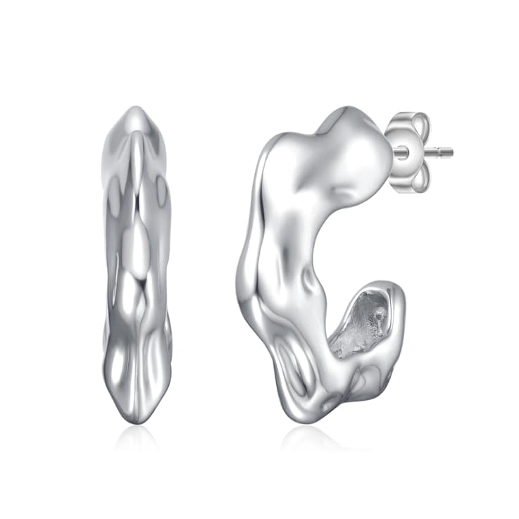 Twisted Open Hoop Earrings In Rhodium Over Brass
