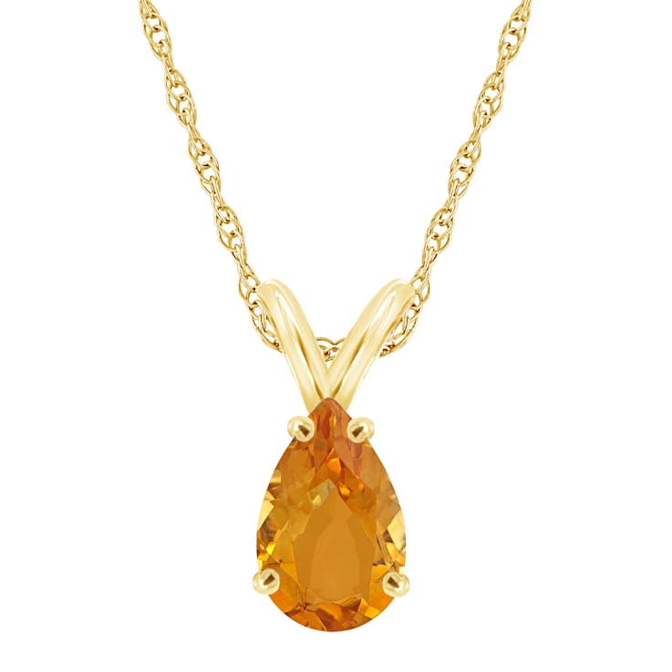 8x5mm Pear Shape Citrine 14k Yellow Gold Pendant With Chain