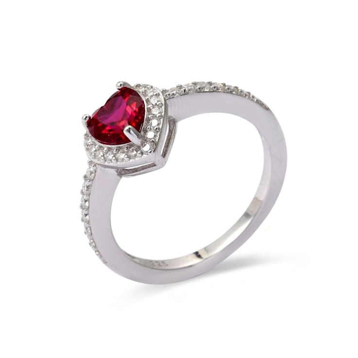 Red Lab Created Ruby Ring With Moissanite Rhodium Over Sterling Silver
Halo Heart Ring