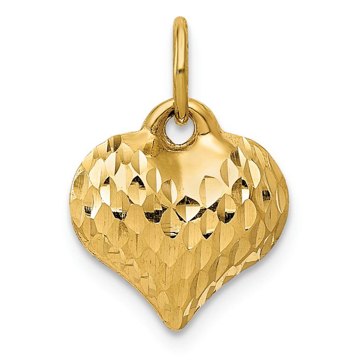 14k Yellow Gold Polished and Textured 3D Heart Pendant