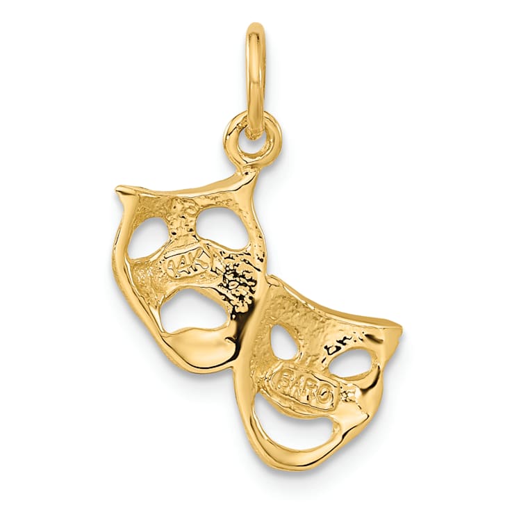 14k Yellow Gold Satin and Diamond-Cut Comedy and Tragedy Pendant
