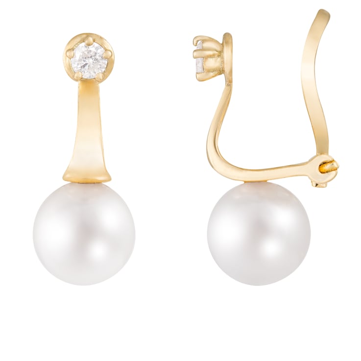 White Cultured Freshwater Pearl 14k Yellow Gold Earrings 7-7.5mm