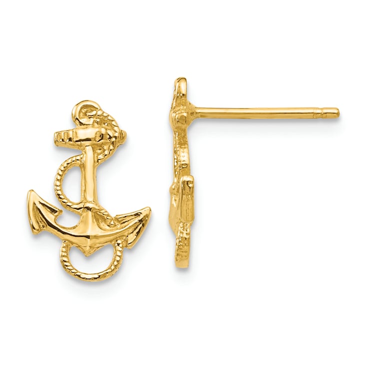 14k Yellow Gold Anchor with Rope Trim Stud Earrings