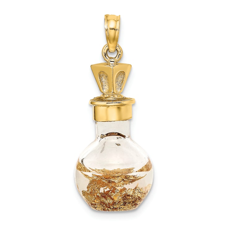 14k Yellow Gold 3D Leaf In Bottle Charm