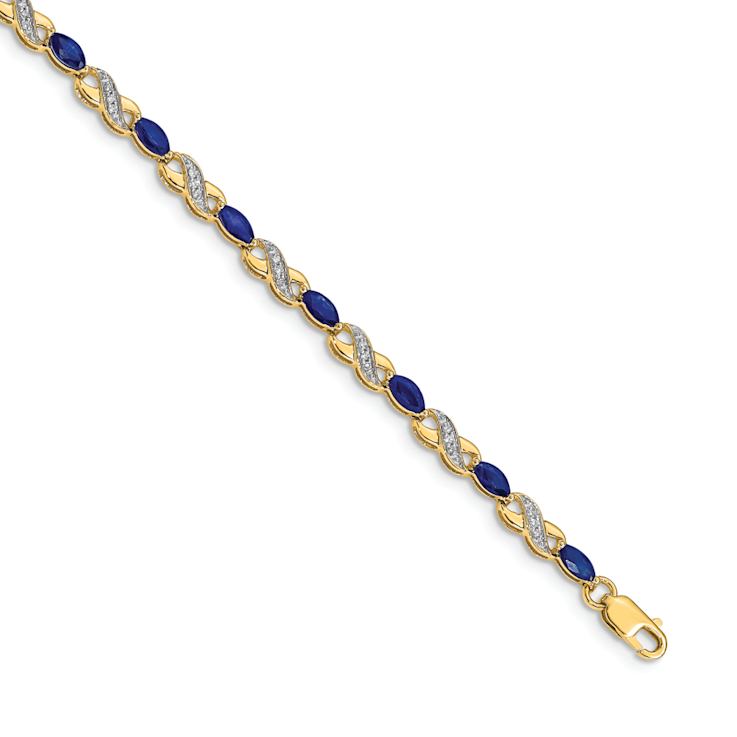 10k Yellow Gold and Rhodium Over 10k Yellow Gold Diamond and Sapphire
Infinity Bracelet
