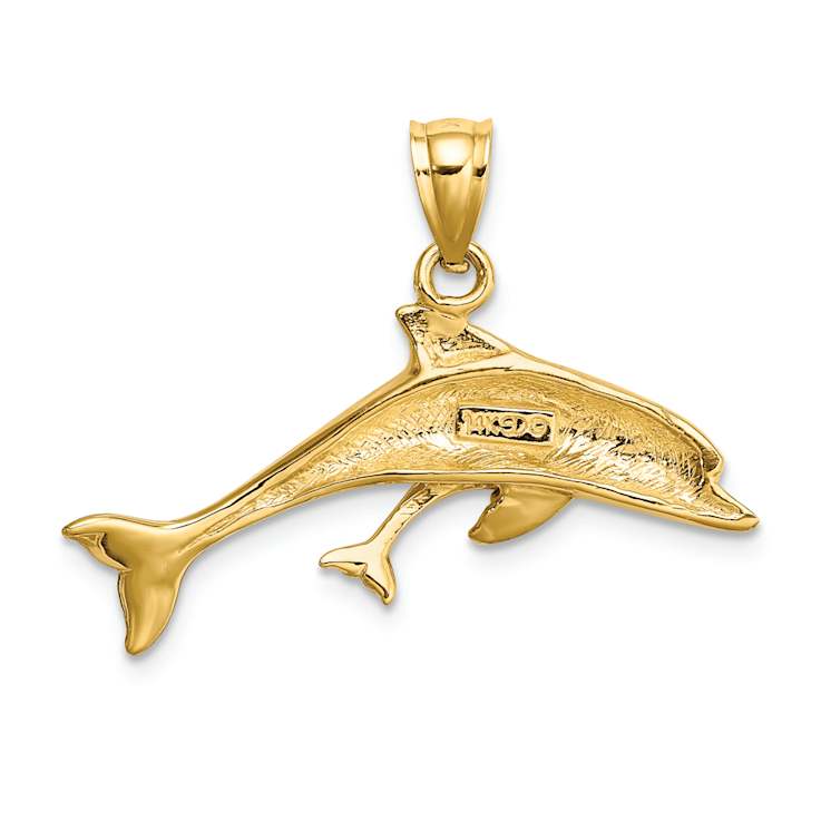 14k Yellow Gold Polished Dolphin and Baby Charm