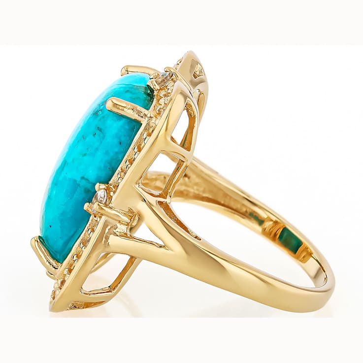 Turquoise And White Zircon Cocktail Ring In 18K Gold Over Sterling
Silver 0.55ctw