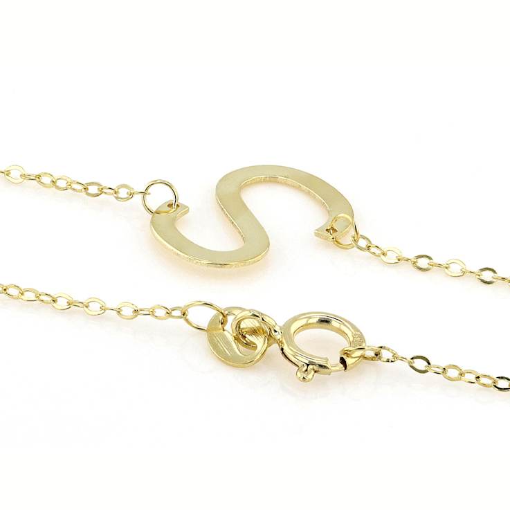 Sideways Initial S Necklace In Solid 14K Yellow Gold 18 Inch