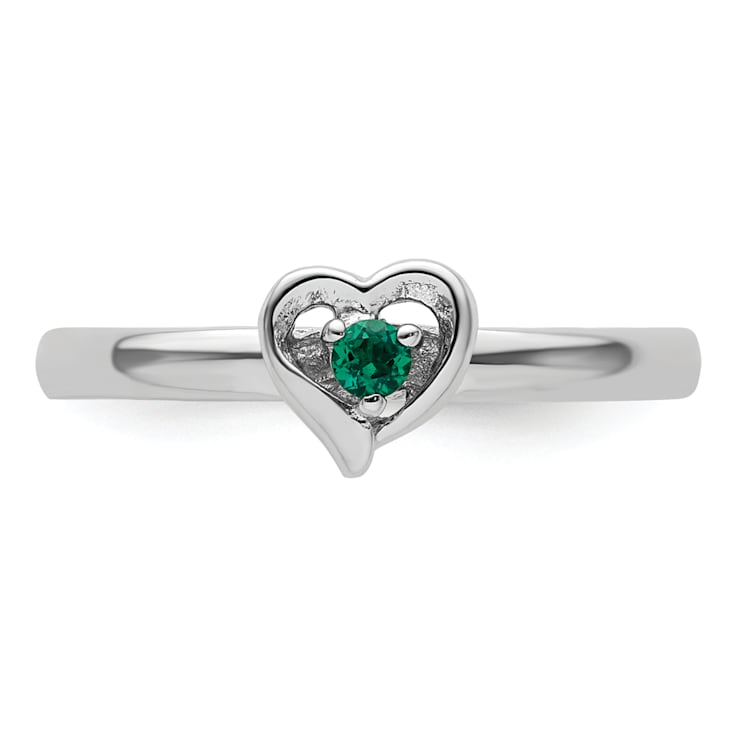 Sterling Silver Stackable Expressions Lab Created Emerald Heart Ring 0.06ctw