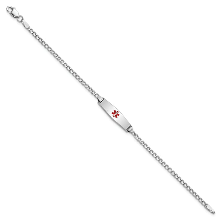 Rhodium Over 14k White Gold Medical Soft Diamond Shape Red Enamel Cuban
Link ID Bracelet
