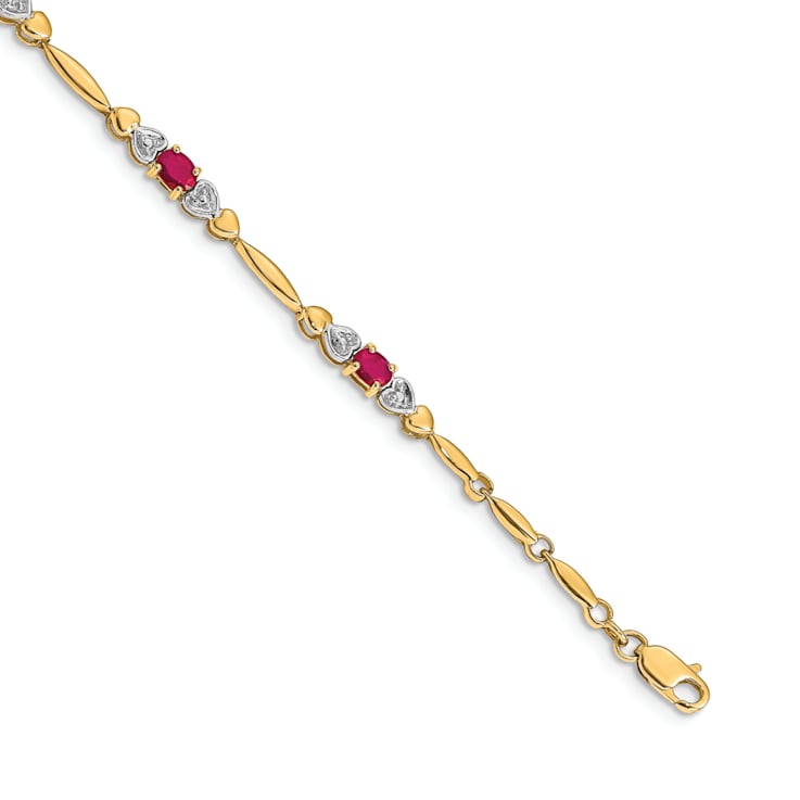 14k Yellow Gold and Rhodium Over 14k Yellow Gold Diamond and Ruby Bracelet