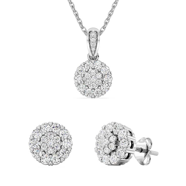 Lab-Grown Diamond Pendant And Earrings Set In Sterling Silver