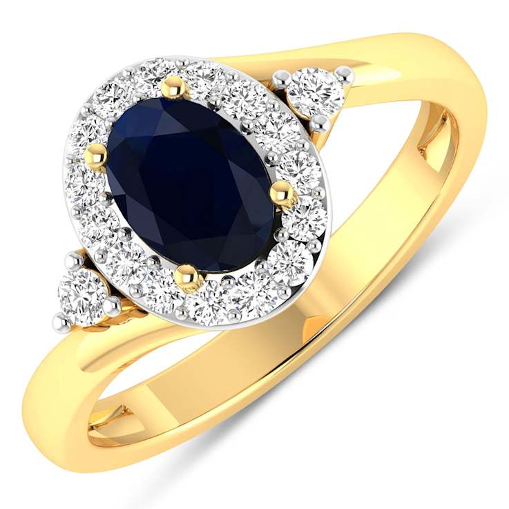 Oval Blue Sapphire and Diamond 14K Yellow Gold Halo Ring 1.02 ctw
