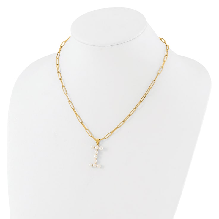 Gold Tone Sterling Silver 3-5.5mm Freshwater Cultured Pearl LETTER I
18-inch Necklace