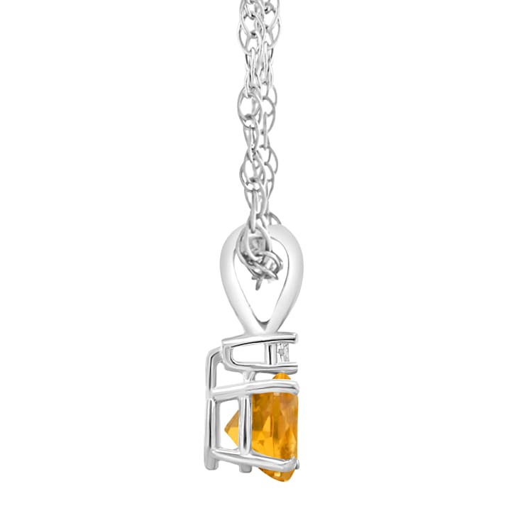 5mm Round Citrine with Diamond Accent 14k White Gold Pendant With Chain