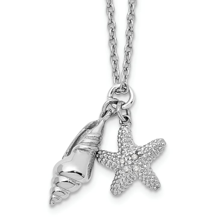 Rhodium Over Sterling Silver White Ice Diamond Shell 18 Inch with 2 Inch
Extension Necklace